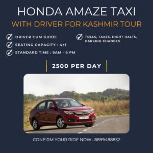 Book honda amaze taxi in srinagar kashmir